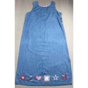 Koret City Blues Denim Dress Women's Large  Embroidered Americana‎ Patriotic
